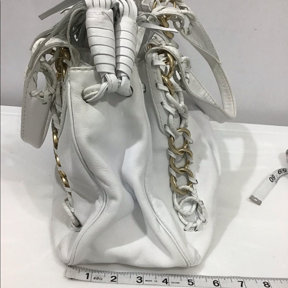 Michael Kors White Oversized Leather Tote Fringe Tassels Bag - Picture 5 of 11